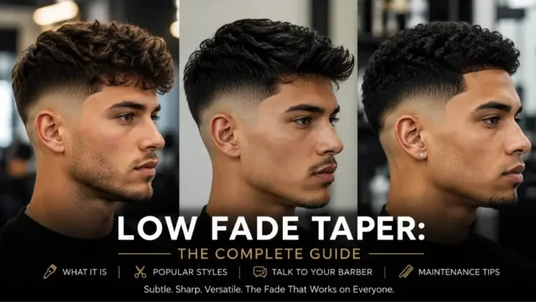 Modern low fade taper hairstyles for men featuring textured crop, classic taper fade, and curly low fade haircut variations.